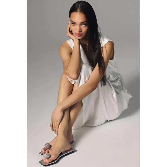 Anthropologie Sleeveless V-Neck Twist-Front Satin Dress - New 8 - Picture 3 of 5